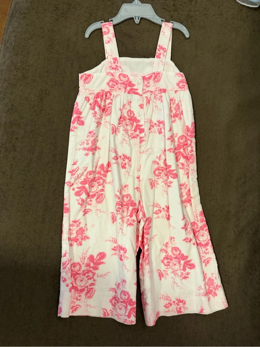Janie and Jack Cream Jumpsuit with Pink Floral Print